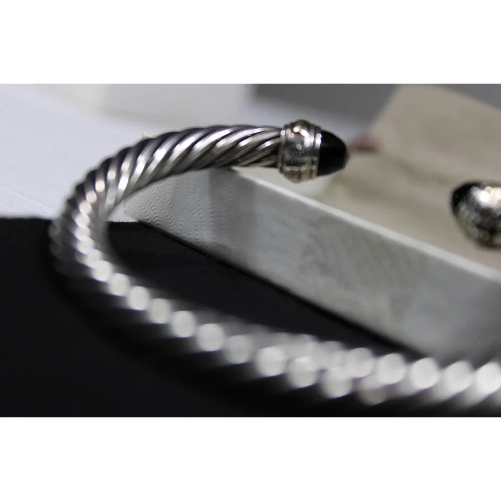 David Yurman 5mm Cable Sterling Silver Black Onyx and 14K Yellow Gold Bracelet M